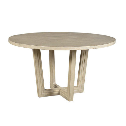 Lasa Dining Table, 54" Round Pine Wood Top, Whitewash Cross Base