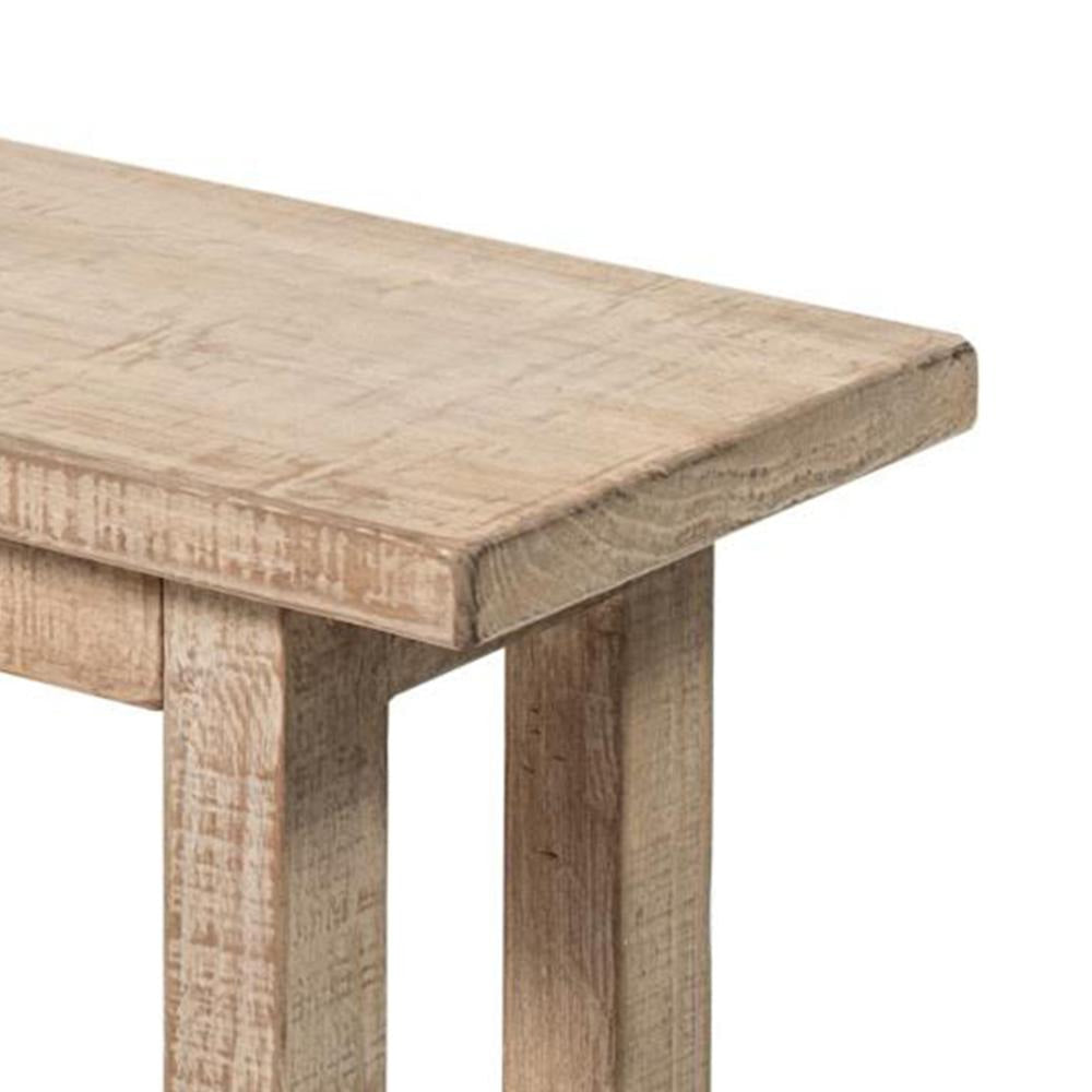 Fini Dining Bench 64 Inch Pine Wood Frame Sled Base Whitewash Brown BM326611