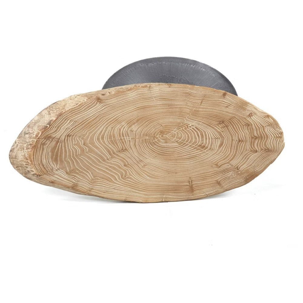 Lume Side End Table with Metal Trumpet Base Gray Washed Live Edge Top BM326620