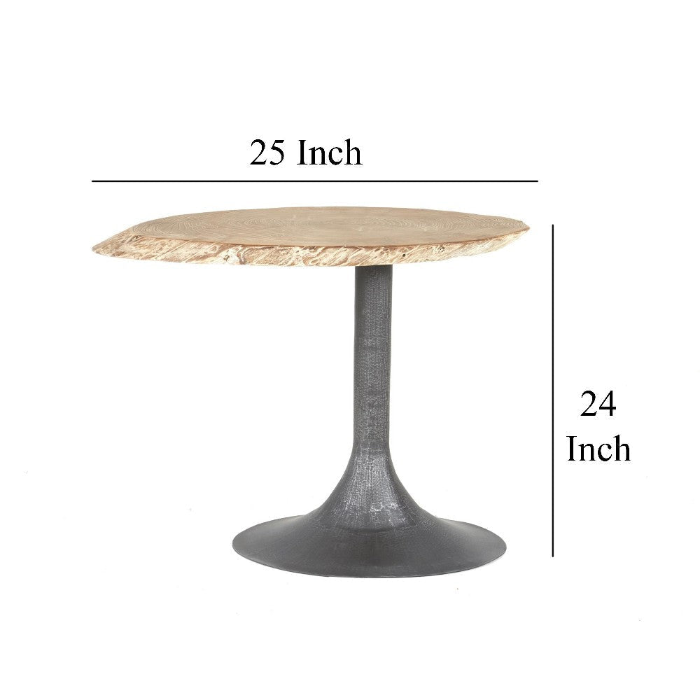 Lume Side End Table with Metal Trumpet Base Gray Washed Live Edge Top BM326620