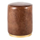 Fury Round Ottoman Brown Faux Leather Upholstery Brass Accent Trim BM326621