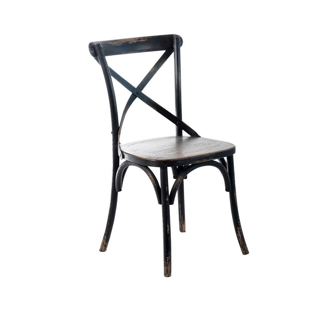Puri Dining Side Chair Set of 2 | X Shaped Backrest | Reclaimed Black