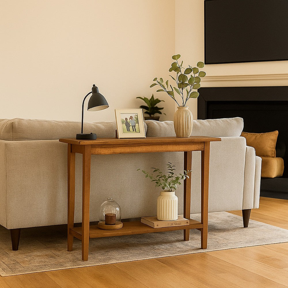 Duro Sofa Console Table with Open Shelf, Reclaimed Wood, Antique Brown