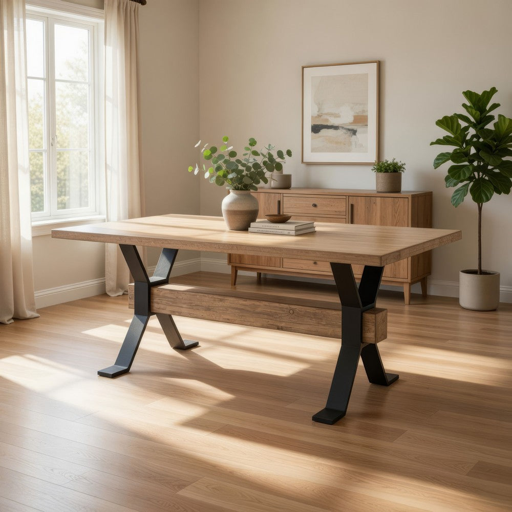 Hanoi Dining Table | 90" Reclaimed Pine Wood | Cross Base | White