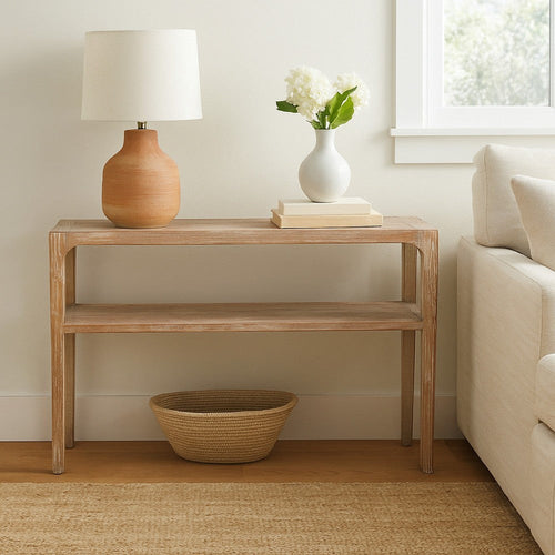 Tuley Sofa Console Table | Storage Shelf | Pine Wood | Gray | 48"