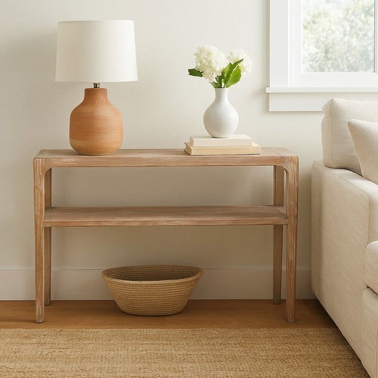 Tuley Sofa Console Table | Storage Shelf | Pine Wood | Gray | 48"