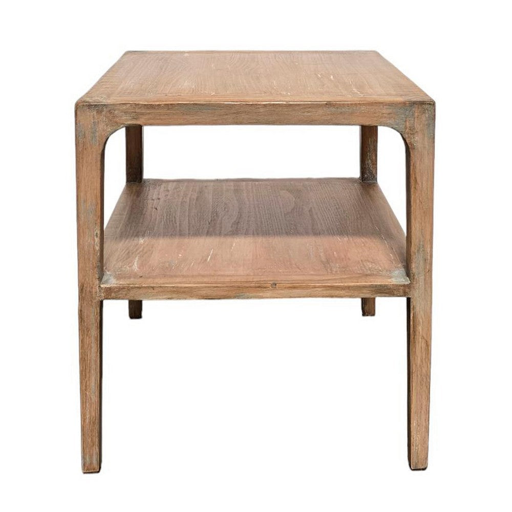 Tuley Corner End Table | Storage Shelf | Gray Pine Wood | 22in Square