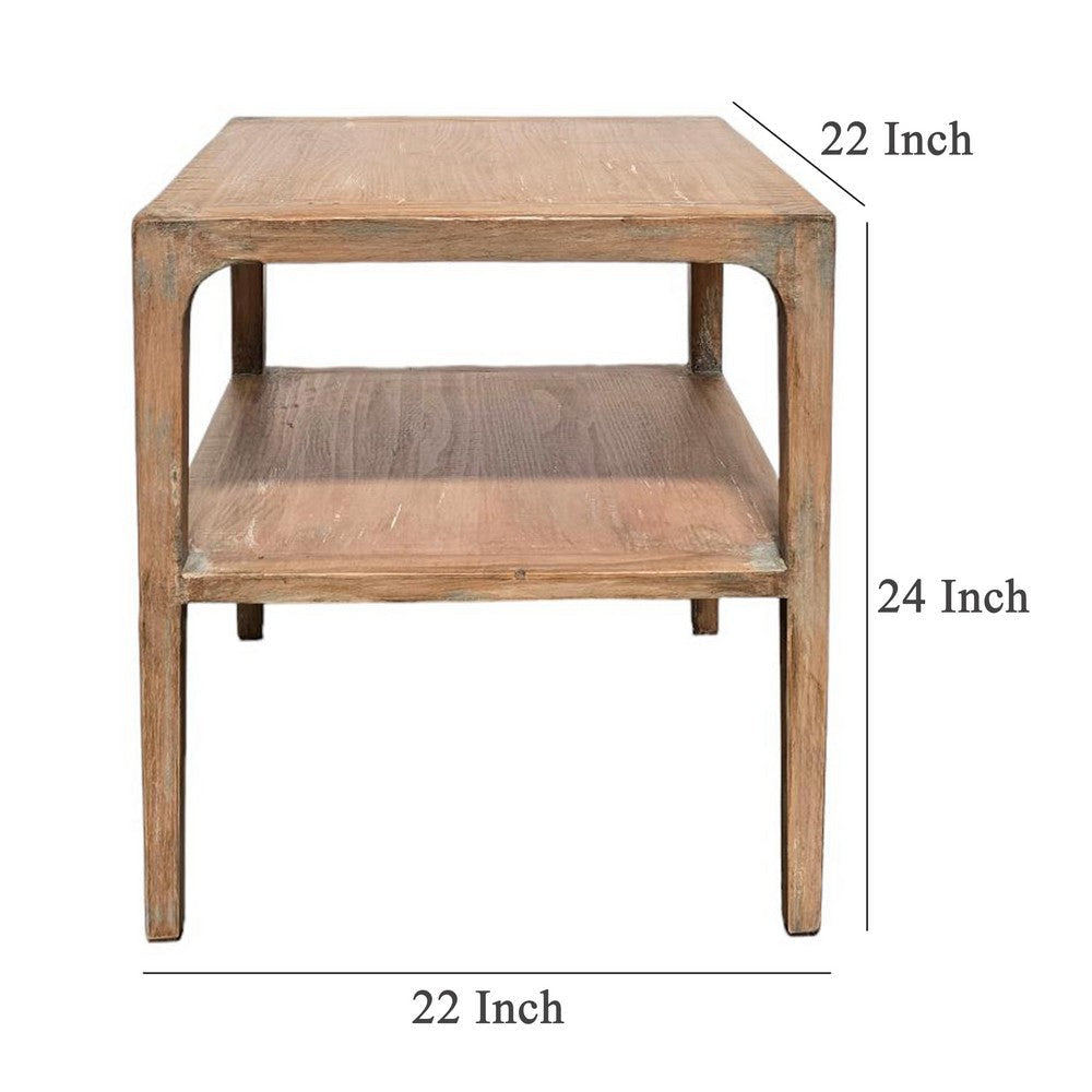 Tuley Corner End Table | Storage Shelf | Gray Pine Wood | 22in Square BM326640