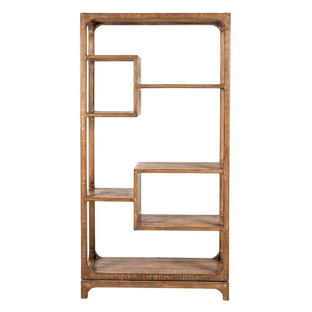 Tuley Bookshelf Etagere | 6 Shelves | Natural Gray Rustic Wood | 70"