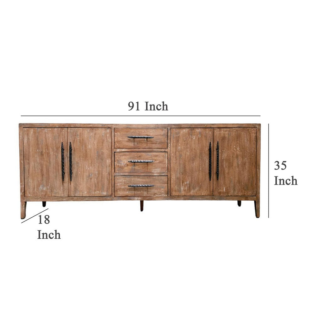 Tuley Sideboard Buffet Cabinet | 3 Drawers | 2 Cabinets | Brown | 91’’ BM326643