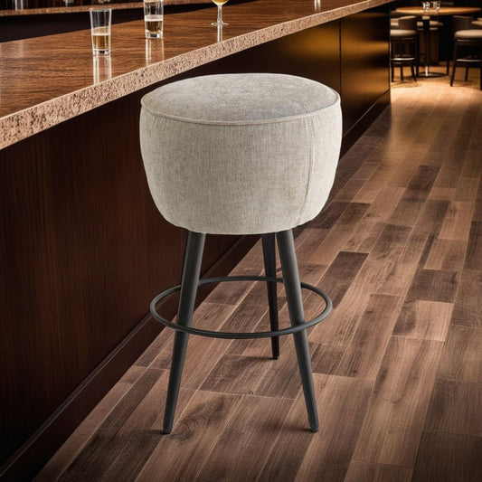 Curi Counter Stool, Plush Light Gray Cushioned Seat, Black Metal Legs
