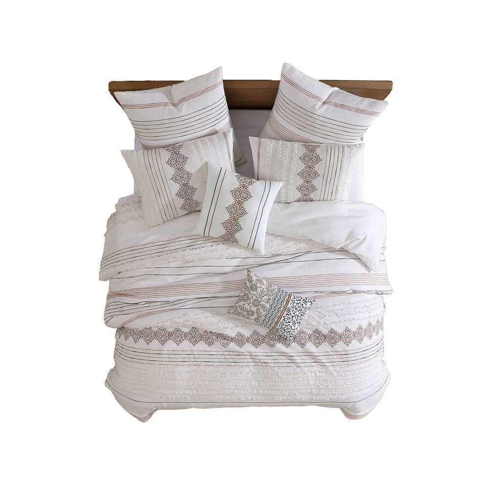 Jela 5pc Queen Comforter Set | Shams | White Clipped Jacquard Stripe