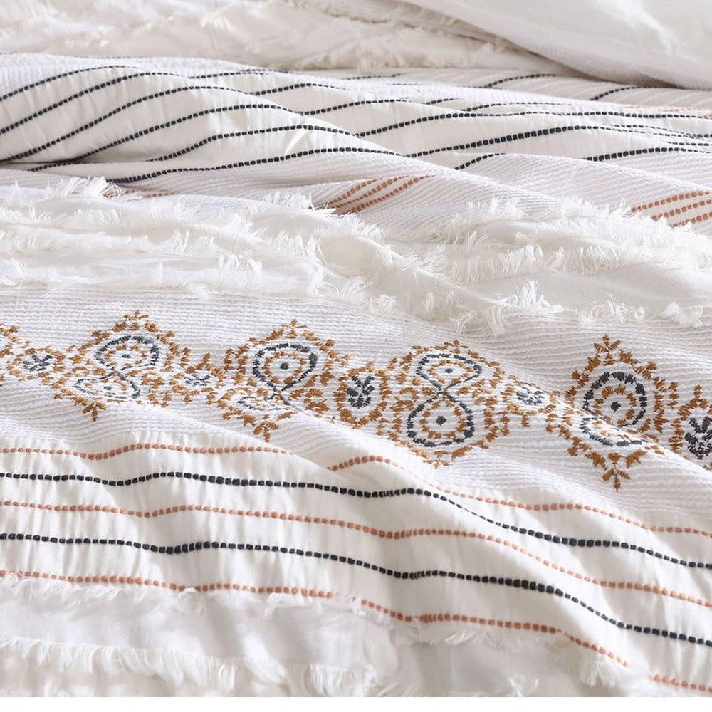 Jela 5pc Queen Comforter Set | Shams | White Clipped Jacquard Stripe