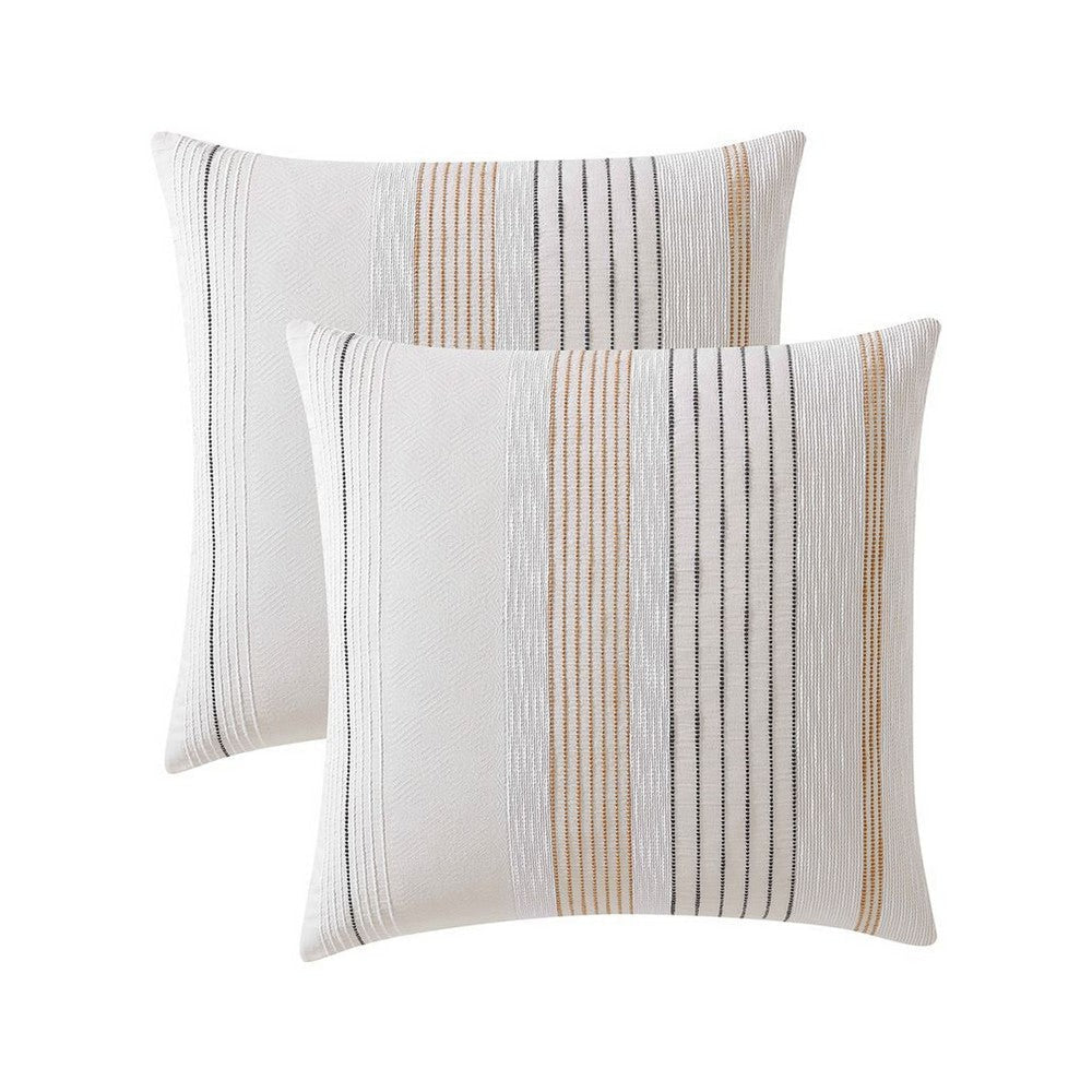 Jela Euro Sham with Clipped Jacquard Stripes | White Cotton | 26 x 26