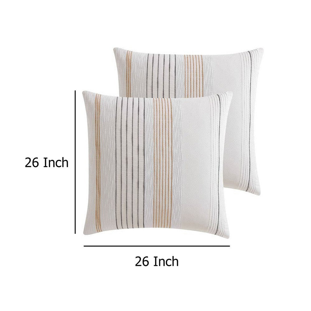 Jela Euro Sham with Clipped Jacquard Stripes | White Cotton | 26 x 26