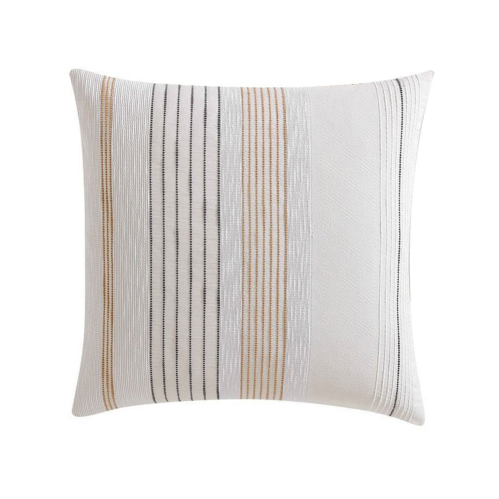 Jela Euro Sham with Clipped Jacquard Stripes | White Cotton | 26 x 26