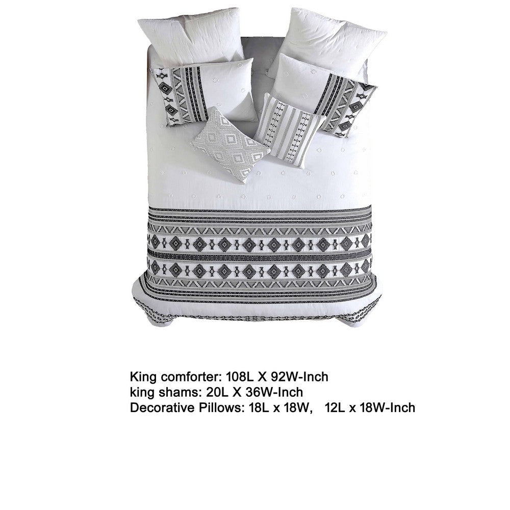 Jim 5pc King Size Comforter Set | Shams | White Black Jacquard Stripe