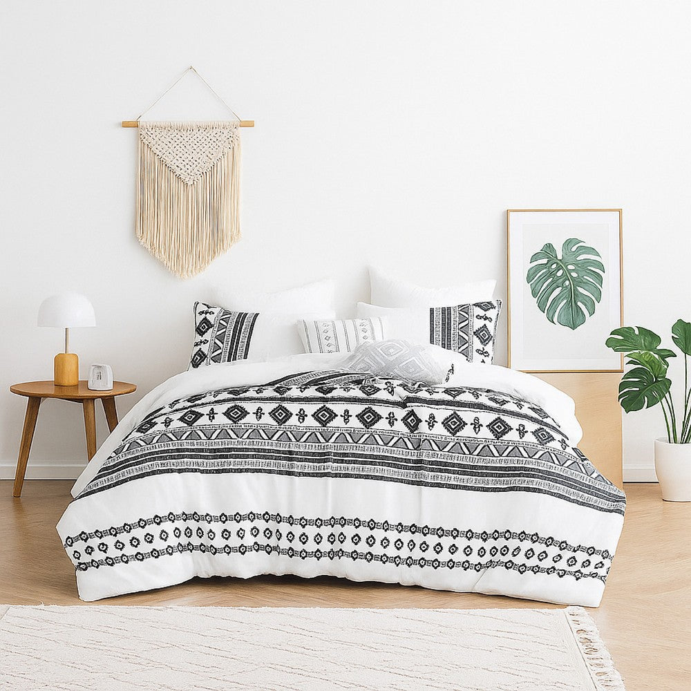 Jim 5pc King Size Comforter Set | Shams | White Black Jacquard Stripe