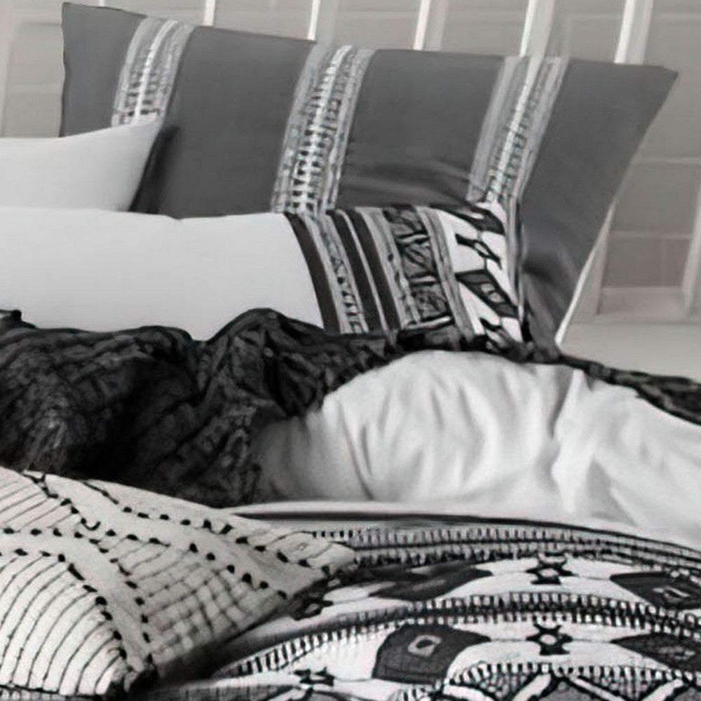 Jim 5pc Queen Size Comforter Set | Shams | White Black Jacquard Stripe