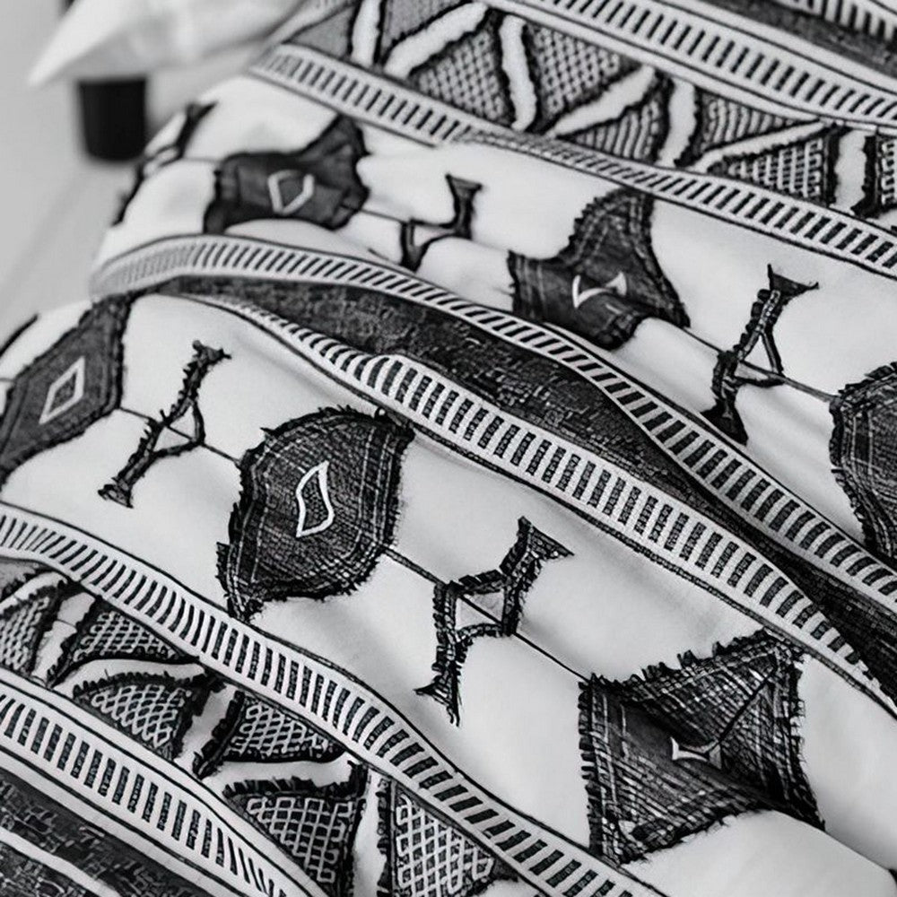 Jim 5pc Queen Size Comforter Set | Shams | White Black Jacquard Stripe