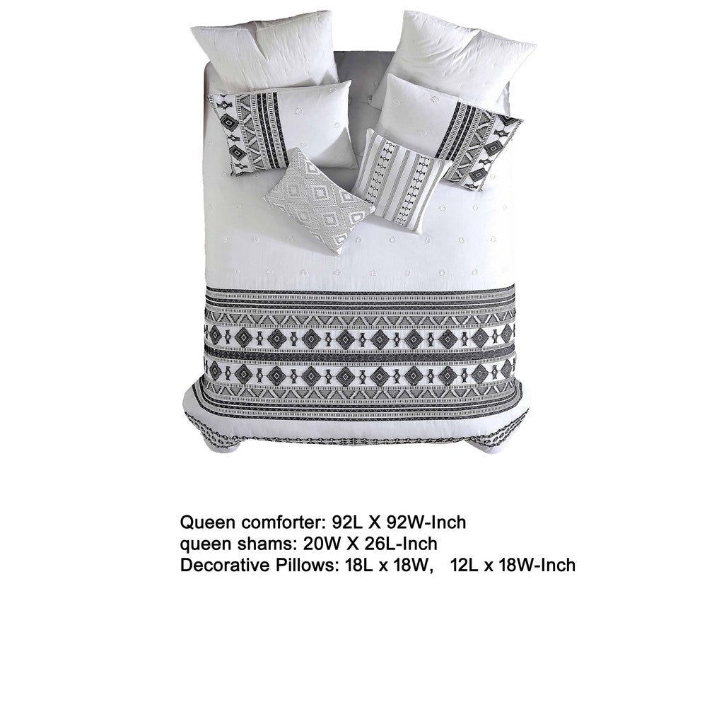 Jim 5pc Queen Size Comforter Set | Shams | White Black Jacquard Stripe