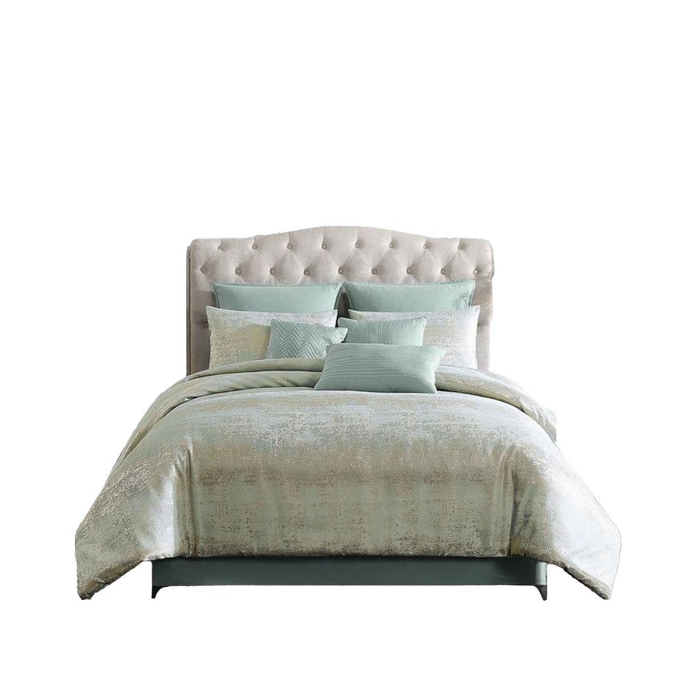 Teesa 10pc King Comforter Set | Shams | Blue and Gold Woven Jacquard