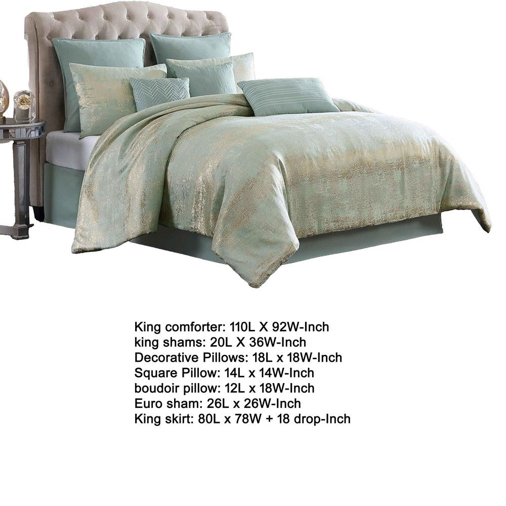Teesa 10pc King Comforter Set | Shams | Blue and Gold Woven Jacquard
