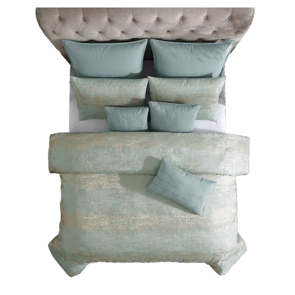 Teesa 9pc Queen Comforter Set | Shams | Blue and Gold Woven Jacquard