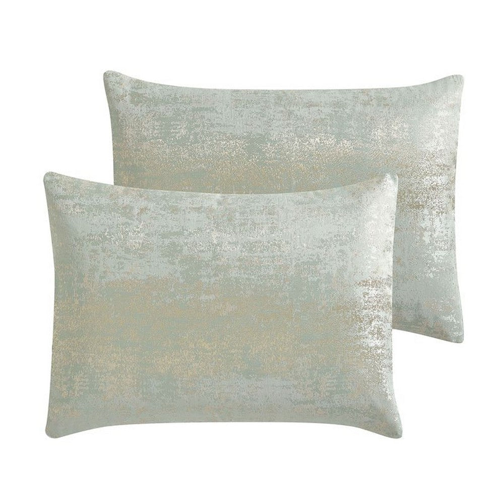 Teesa 9pc Queen Comforter Set | Shams | Blue and Gold Woven Jacquard