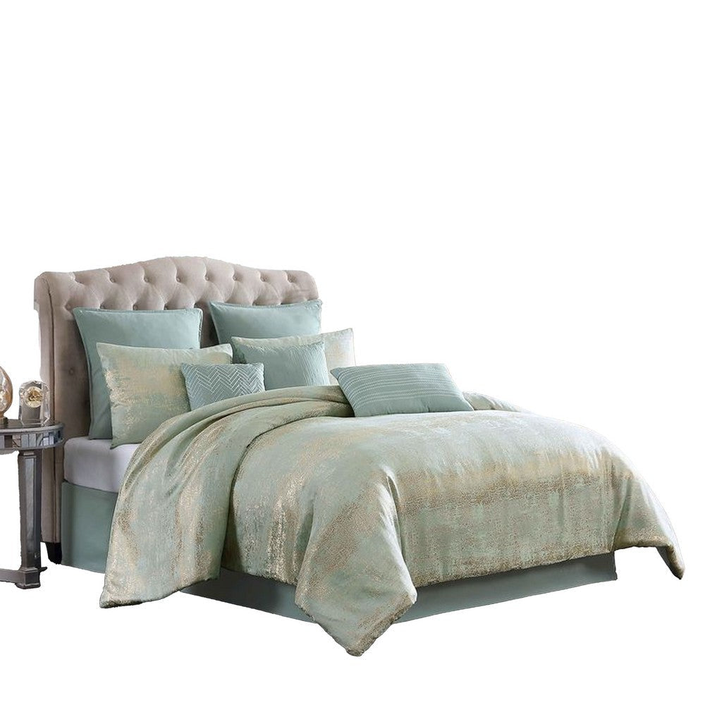 Teesa 9pc Queen Comforter Set | Shams | Blue and Gold Woven Jacquard