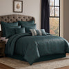 Beny 10pc King Size Comforter Set | Dark Turquoise Blue Woven Jacquard