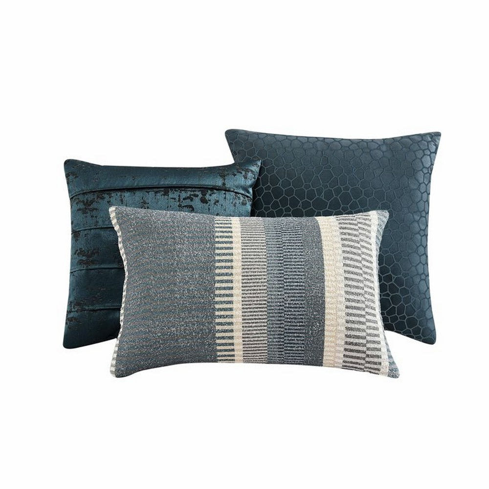 Beny 9pc King Size Comforter Set | Dark Turquoise Blue Woven Jacquard