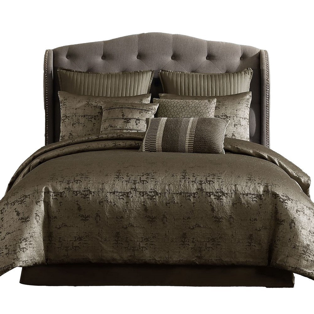 Beny 9pc King Size Comforter Set | Traditional Gold Woven Jacquard