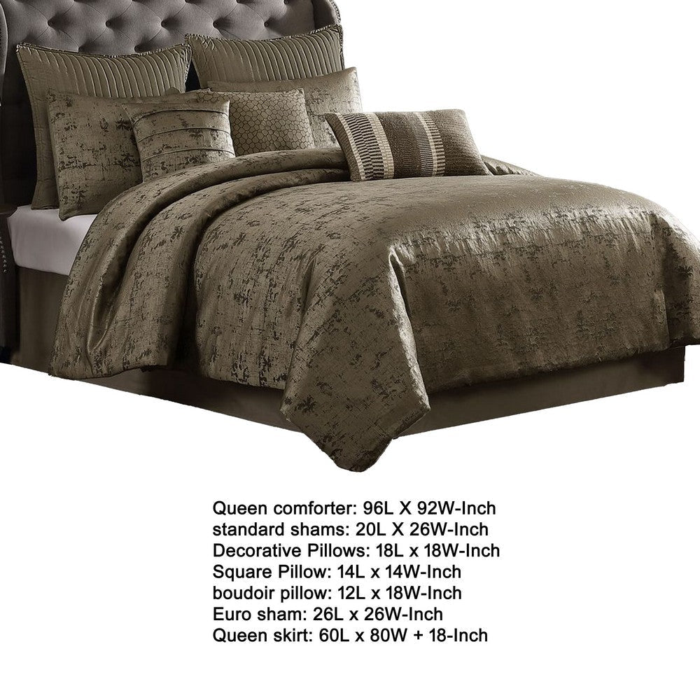 Beny 9pc King Size Comforter Set | Traditional Gold Woven Jacquard