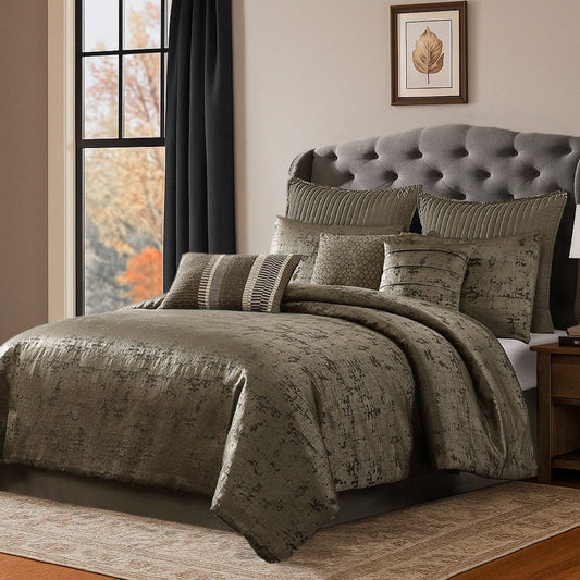 Beny 9pc King Size Comforter Set | Traditional Gold Woven Jacquard