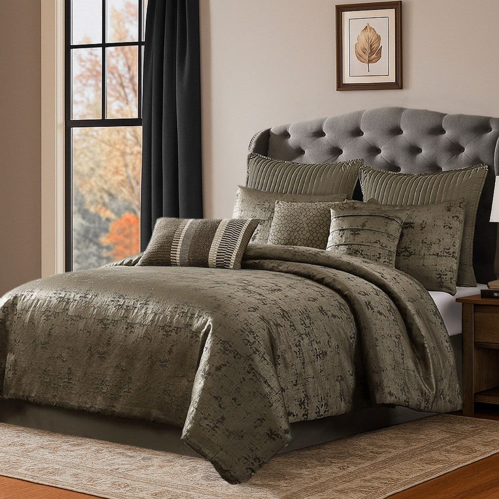 Beny 9pc King Size Comforter Set | Traditional Gold Woven Jacquard