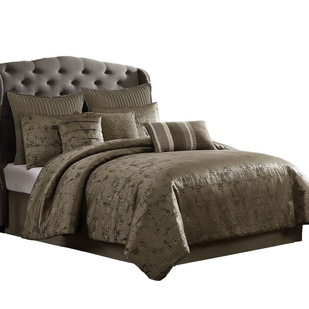 Beny 9pc King Size Comforter Set | Traditional Gold Woven Jacquard