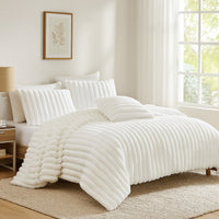 Sieno 3pc Twin XL Comforter Set | White Faux Fur | Micro Mink Backing