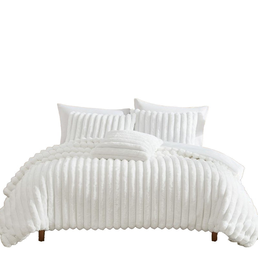 Sieno 4pc Queen Comforter Set | White Faux Fur and Micro Mink Backing