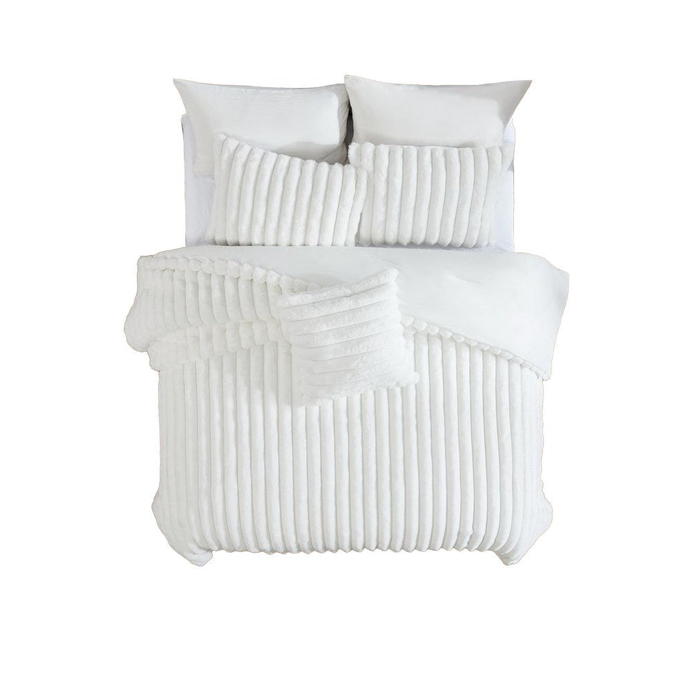 Sieno 4pc King Comforter Set | White Faux Fur and Micro Mink Backing