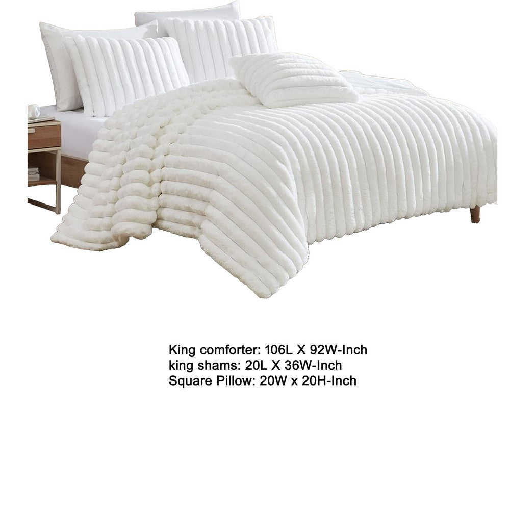 Sieno 4pc King Comforter Set | White Faux Fur and Micro Mink Backing