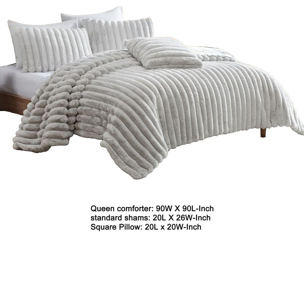 Sieno 4pc Queen Comforter Set | Gray Faux Fur and Micro Mink Backing