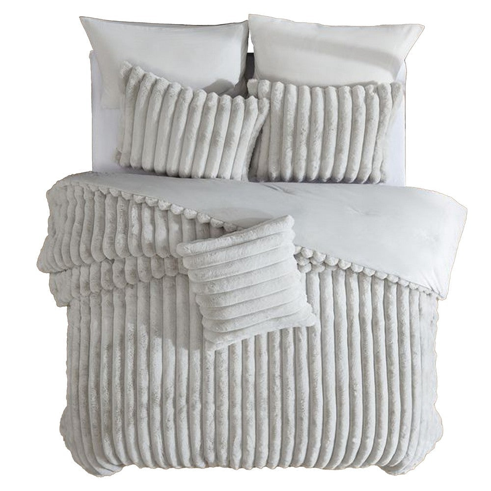 Sieno 4pc King Comforter Set | Gray Faux Fur and Micro Mink Backing
