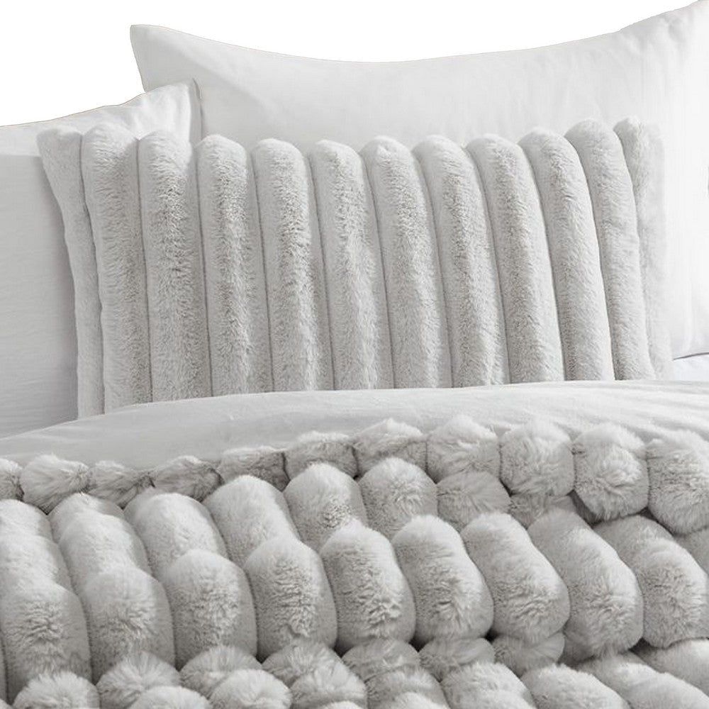 Sieno 4pc King Comforter Set | Gray Faux Fur and Micro Mink Backing