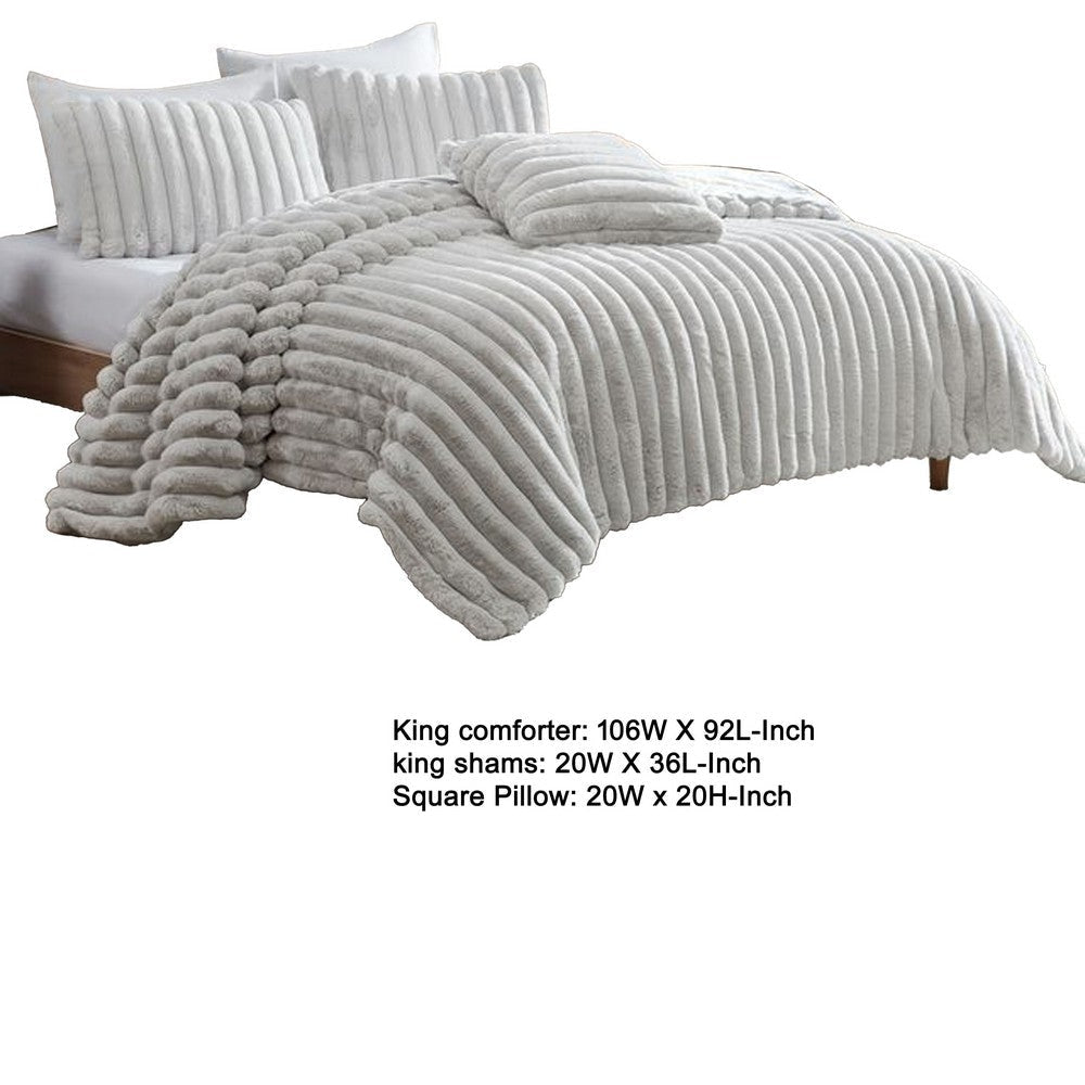 Sieno 4pc King Comforter Set | Gray Faux Fur and Micro Mink Backing