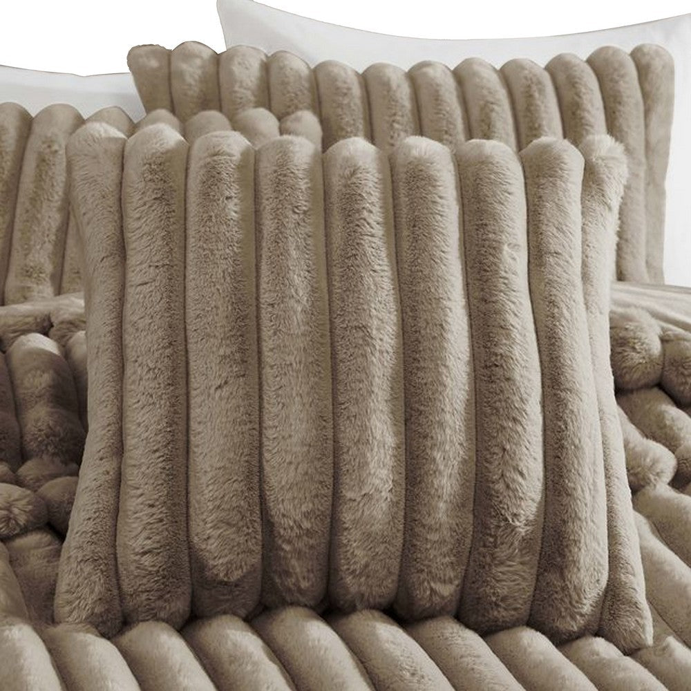 Sieno 4pc Queen Comforter Set | Taupe Brown Faux Fur Micro Mink Back