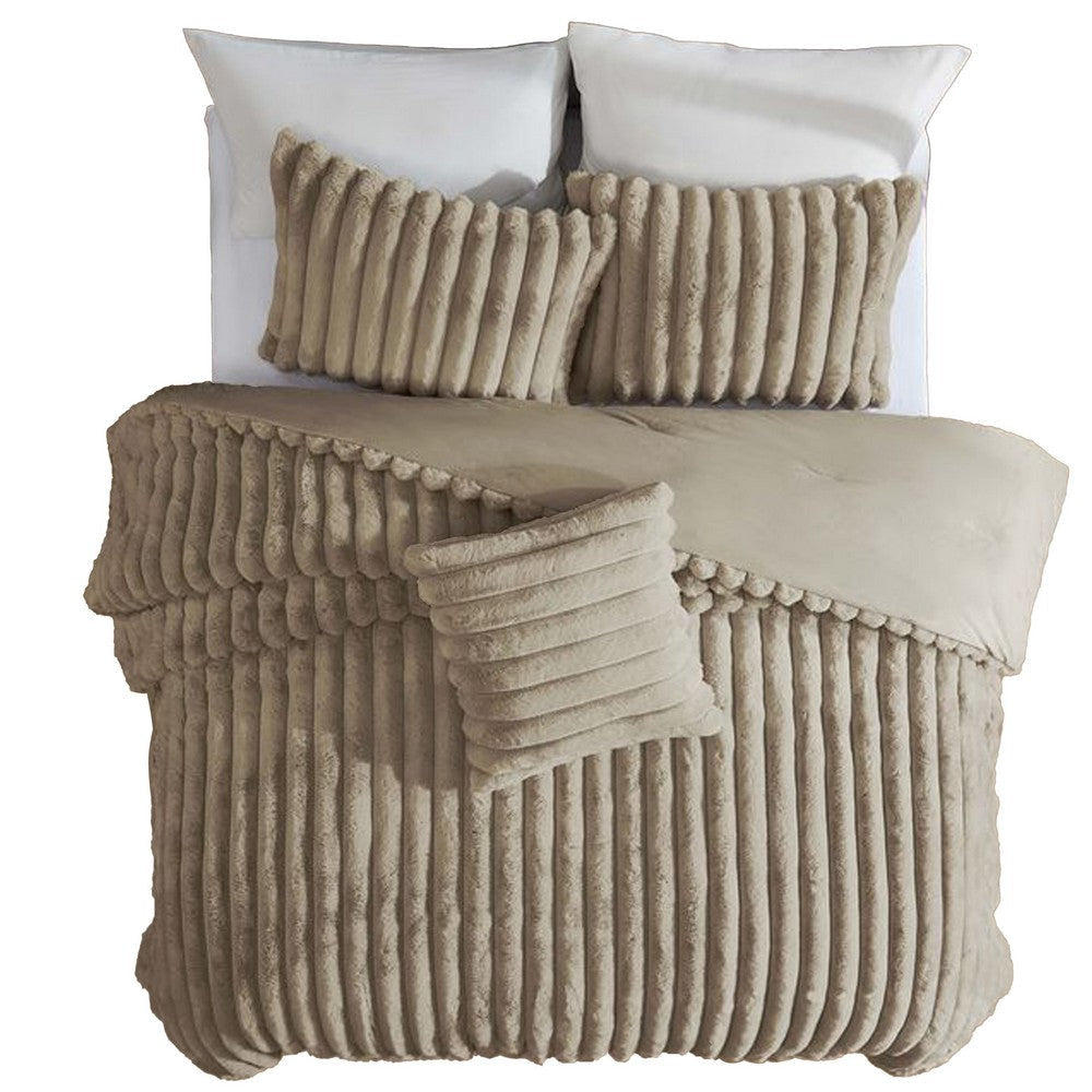 Sieno 3pc Twin XL Comforter Set | Taupe Brown Faux Fur | Micro Mink