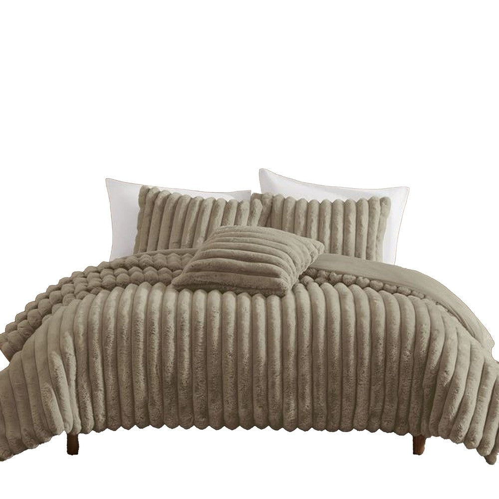 Sieno 3pc Twin XL Comforter Set | Taupe Brown Faux Fur | Micro Mink