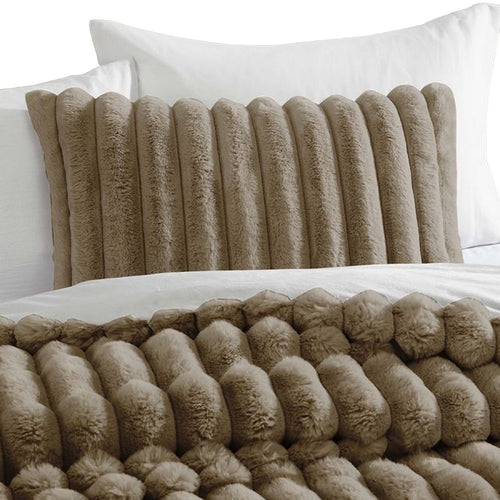 Sieno 3pc Twin XL Comforter Set | Taupe Brown Faux Fur | Micro Mink