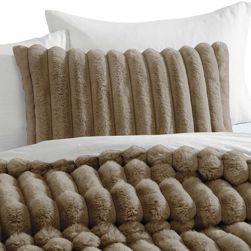 Sieno 3pc Twin XL Comforter Set | Taupe Brown Faux Fur | Micro Mink
